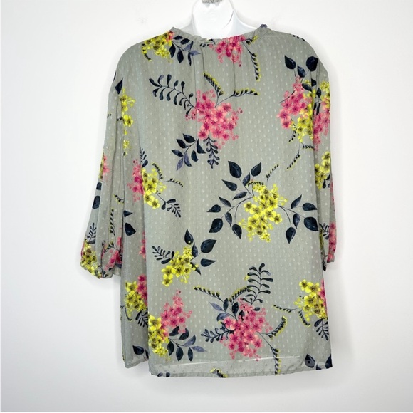 CATHERINES Petite Floral Print Swiss Dot Tassel Top Size 3X WP 26/28WP - Picture 4 of 5